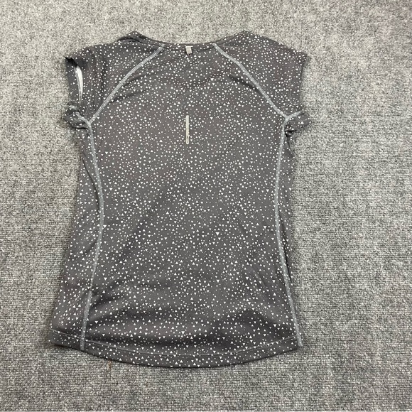 NIKE Women’s Dri-Fit Running V-Neck Athletic T-Shirt black/white pattern Small - Picture 2 of 8